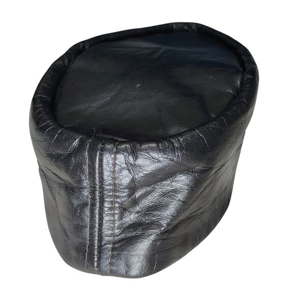 1960s Black Genuine Leather Oblong Cap Hat Made in USA Size Large Gently Used - Picture 7 of 9